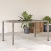 Vidaxl vidaXL Vrtna miza s stekleno ploščo, siva, 150x90x75 cm, PE ratan
