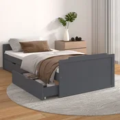 shumee vidaXL Posteljni okvir s predali temno siv borov les 90 x 200 cm