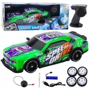 RC sportski automobil na daljinsko upravljanje s osvijetljenom karoserijom za drift, zelene boje