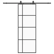 shumee vidaXL Drsna vrata z opremo črna 76x205 cm ESG steklo