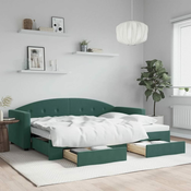 Greatstore Izvlečna dnevna postelja s predali temno zelena 80x200 cm žamet
