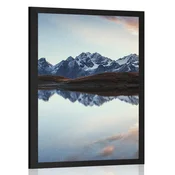 Plakat osupljiv sončni zahod nad gorskim jezerom - 20x30 black