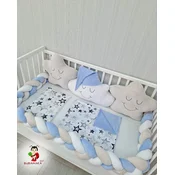 Bubamara037 Set za krevetac sa ogradicom od pletenica, sa lastišom, Belo-Plavi