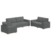 Vidaxl Kavč 3 szt. Temno siva 220 x 80 x 84 cm Mešanica lanenega blaga