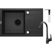 Deante ZRC 2113 Sudopera, 1 korito, 18cm, Inoks + BMO N62M Slavina, Za visoki pritisak, 130mm, Crna