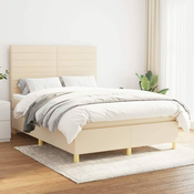 Greatstore Box spring postelja z vzmetnico krem 140x190 cm blago