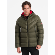 OMBRE Moška zimska prešita jakna V3 OM-JAHP-0145 temno olivno zelena MDN124145 L