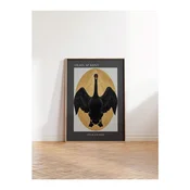 WallXpert uramljena slika 115216, The Black Swan Hilme af Klint, crni labud u zlatnom ovalu, 30 x 40 cm, ram u boji prirodnog drveta