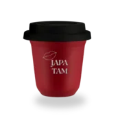 shumee 240 ml rdeč vrček Japa tam s črnim pokrovom