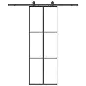 Vidaxl Drsna vrata z opremo črna 76x205 cm ESG steklo