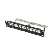 Lanberg prazni patch panel 12 priključaka 1U 10 FTP, oklopljen, s odbojnim elementom, crni V2 PPKS-9212-B