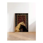 WallXpert uramljena slika 115197, beli i crni konj ispred bordo orijentalnog cilima, 50 x 70 cm, ram u boji prirodnog drveta