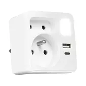 Višenamenski razdelnik: 2 uticnice, USB-C i USB-A, LED osvetljenje 0,5 W/230 V, 3000 K