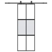 Vidaxl Drsna vrata z opremo črna 76x205 cm kaljeno steklo