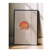 WallXpert uramljena slika 115231, narandžasto sunce i jato ptica na bež pozadini, 30 x 40 cm, crni ram