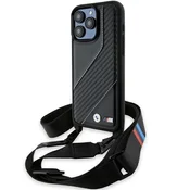 Bmw Ovitek za iPhone 15 Pro BMW M Edition z karbonskimi črtami, črne barve