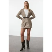 Trendyol Mink Basic V-Neck Midi Knitwear Cardigan