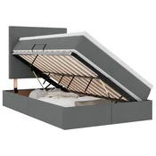 Vidaxl LED Postelja za Shranjevanje z Blazino Temno siva 120 x 200 cm
