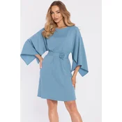 Made Of Emotion Womans Dress with loose sleeves and a decorative belt - blue