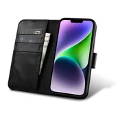iCARER iCarer Oil Wax Wallet Case 2v1 etui iPhone 14 Plus usnjena torbica z zavihkom Anti-RFID črna (WMI14220723-BK)
