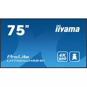 iiyama LH7565UHSB-B1 javni prikazovalnik Oblika reklamnega kioska 189,2 cm (74.5) LED Wi-Fi 800 cd/m2 4K Ultra HD Črna Vgrajeni procesor Android 11 24/7