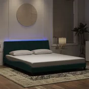 shumee vidaXL Posteljni okvir z LED diodo temno zelen 180x200 cm žamet