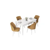 Hanah Home trpezarijski set Nef, sto na razvlacenje i 4 stolice, bela ploca, kapucino tkanina Jerry