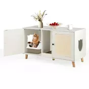 Northix Omara za mačji pesek z 2 vrati bela, 108x50x60 cm z podlogami za praskanje
