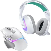 Logitech G brezžični komplet slušalk G522 Lightspeed in igralne miške G502 X Plus bele barve