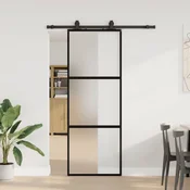 Vidaxl Drsna vrata z opremo črna 76x205 cm kaljeno steklo