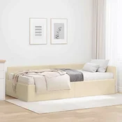 Kutni krevetni okvir s madracem Ostalo 2 pcs Krema tkanina