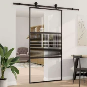 vidaXL Drsna vrata Črna 102.5 x 205 cm Kaljeno steklo in aluminij