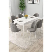 Hanah Home trpezarijski set Rut, sto na razvlacenje i 6 stolica, bela ploca, siva tkanina Babyface