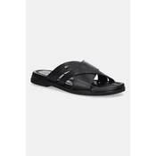 Usnjeni natikači Tommy Hilfiger PREMIUM TH CC LTH SANDAL moški, črna barva, FM0FM05504