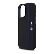 iPhone 16 BMW SILICONE HEXAGON BLUE LINES silikonska futrola za telefon s plasticnom stražnjom stranom, MagSafe, CRNA BMHMP16S23SHEB