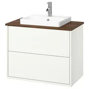 HAVBÄCK/ORRSJÖN Umival omar+predali/umivalnik/armat, bela/rjava imitacija oreha, 82x49x71 cm