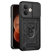 Oklepni ovitek MaX-Armor z obročem, kovinsko ploščico in zaščito zadnjih kamer za Xiaomi Redmi Note 17 Pro 5G - black
