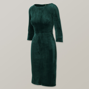 Stilska žametna obleka zelene barve s 3/4 rokavi 14787