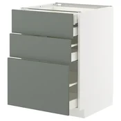METOD / MAXIMERA Pod.elem.3front/2dnj/1srd/1vis.fiok, bela/Nickebo mat sivozelena, 60x60 cm