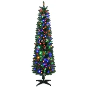 HOMCOM Vitko božično drevo 180cm s 170 dvobarvnimi LED lučmi, 11 načinov osvetlitve, 351 PVC vej, storži, rdeče jagode in daljinski upravljalnik, božična dekoracija, za dom, notranjost, zelena