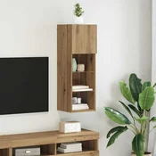 vidaXL Stenska TV omarica z LED lučmi Umetni hrast 30,5 x 30 x 90 cm