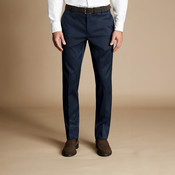 Uredne rastezljive hlače Charles Tyrwhitt Smart Stretch Texture Pants — Denim Blue - Classic fit | 32 | 38