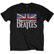The Beatles Majica Drop T Logo & Vintage Flag Unisex Black M