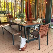 Casa Padrino luxury garden furniture set brown/gray - 1 Garden table & 4 Garden chairs & 1 Garden bench