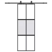shumee vidaXL Drsna vrata z opremo črna 76x205 cm kaljeno steklo