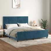 Greatstore Posteljni okvir z vzglavjem temno moder 160x200 cm žamet