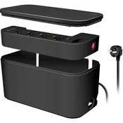LogiLink Kabelska omarica - skrivalec kabla z razvejno vtičnico + polnilnik USB-A/USB-C črna