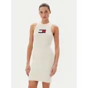 Tommy Jeans Pletena obleka DW0DW20877 Écru Slim Fit