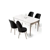 HANAH HOME Rasklopivi trpezarijski sto i stolice (5 delova) Nira White Chrome Black
