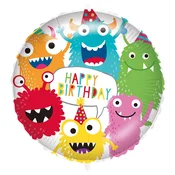 Rojstnodarski folija balon – z napisom Happy Birthday, z vzorcem pisanih pošasti, 46 cm